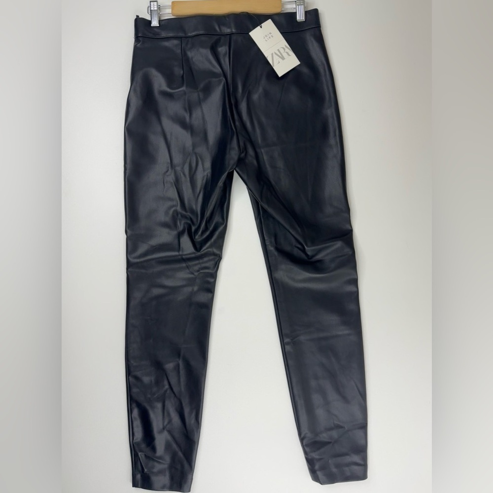 NWT Zara Faux Leather Ankle Zip Skinny Stretch Side Sip Pants Womens Large - Picture 3 of 9